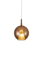 Elsa 25cm Assembly Pendant (WITHOUT PLATE) With Round Shade, 1 Light E27, Copper Glass With Frosted Inner Cone