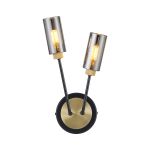 Vico Wall Lamp, 2 Light G9, Satin Black/Gold/Smoked Glass