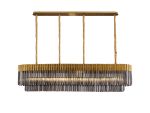 Vita 180 x 40cm Linear Pendant, 9 Light E14, Brass/Smoked Sculpted Glass, Item Weight: 47kg