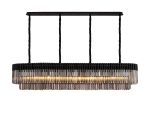 Vita 200 x 40cm Linear Pendant, 10 Light E14, Matt Black/Smoked Sculpted Glass, Item Weight: 53kg