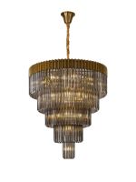 Vita 96cm Pendant Round 5 Tier 23 Light E14, Brass/Smoked Sculpted Glass  Item Weight: 48kg