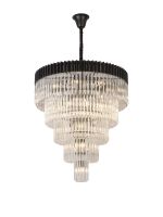 Vita 96cm Pendant Round 5 Tier 23 Light E14, Matt Black/Clear Sculpted Glass  Item Weight: 48kg