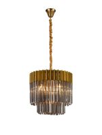 Vita 45cm Pendant Round 5 Light E14, Brass/Smoked Sculpted Glass