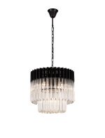 Vita 45cm Pendant Round 5 Light E14, Matt Black/Clear Sculpted Glass