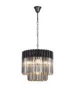 Vita 45cm Pendant Round 5 Light E14, Matt Black/Smoked Sculpted Glass