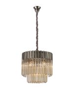 Vita 45cm Pendant Round 5 Light E14, Polished Nickel/Cognac Sculpted Glass