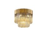 Vita 45cm Flush Ceiling Round 5 Light E14, Brass/Cognac Sculpted Glass