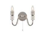 Lexo Wall Lamp Pull Switch (FRAME ONLY) Without Shade, 2 Light E27, Polished Nickel/Clear Crystal