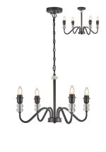 Lexo 60cm Multi Arm Pendant/Semi Flush (FRAME ONLY) Without Shade, 4 Light E27, c/w 1m Chain, Satin Black/Clear Crystal