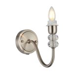 Lexo Wall Lamp Pull Switch (FRAME ONLY) Without Shade, 1 Light E27, Polished Nickel/Clear Crystal