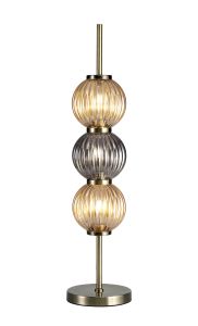 Gualtier Table Lamp, 3 x G9, Antique Brass/Smoked & Amber Glass