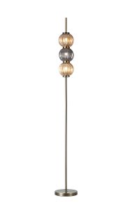 Gualtier Floor Lamp, 3 x G9, Antique Brass/Smoked & Amber Glass