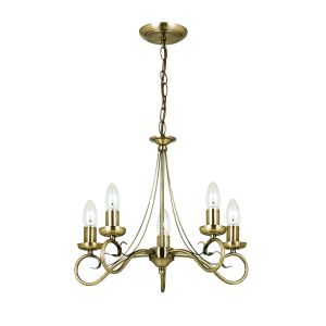 Trafford 5 Light E14 Antique Brass Adjustable Ceiling Ceiling Pendant