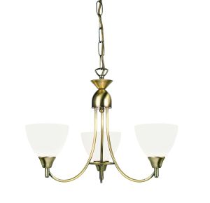 Alton 3 Light E14 Antique Brass Adjustable Ceiling Pendant C/W Matt Opal Glass Shades