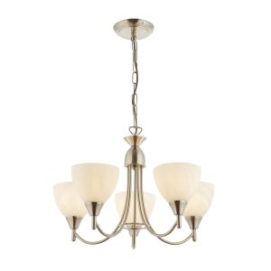 Alton 5 Light E14 Satin Chrome Adjustable Ceiling Ceiling Pendant C/W Matt Opal Glass Shades