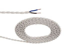 Cavo 1m Cream Braided Twisted 2 Core 0.75mm Cable VDE Approved (qty ordered will be supplied as one continuous length)