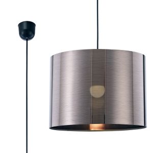 Dako 35cm Black Pendant 1 Light E27 With 350 x 250mm Metallic Gun Metal Finish Cylinder Shade, c/w Ceiling Bracket