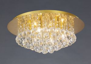 Dahlia Flush Ceiling, 45cm Round, 6 Light G9 Crystal French Gold