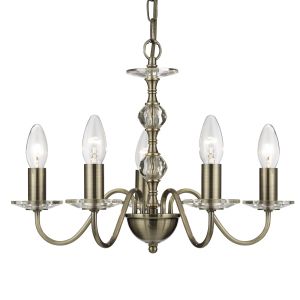 Monarch - 5 Light Ceiling, Antique Brass With Stack Clear Glass Balls & Glass Sconces