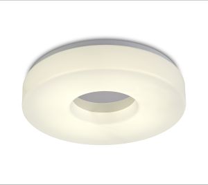 Joop 39cm IP44 24W LED Large Flush Ceiling Light, 4000K 2000lm CRI80, Polished Chrome With White Acrylic Diffuser