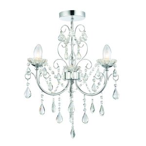 Tabitha 3 Light G9 Polished Chrome IP44 Semi Flush Bathroom Chandelier With Clear Faceted Crystals