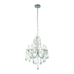 Tabitha 5 Light G9 Polished Chrome IP44 Adjustable Bathroom Pendant Chandelier With Clear Faceted Crystals