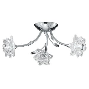 Bellis - 3 Light Ceiling Semi-Flush, Chrome, Clear Flower Glass