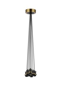 Jestero 18cm Round Cluster Suspension Kit, 7 Light E14, Brass / Satin Black