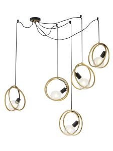 Clarus 28cm Double Ring Multi Pendant, 5 Light E27, Matt Black / Painted Gold, G95/120 Lamp Recommended