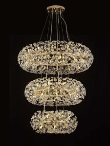 Hiphonic 100cm 3 Tier 60cm + 80cm + 1m Pendant, 12 + 20 + 26 Light G9 French Gold/Crystal, Item Weight: 30.2kg