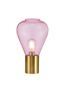 Odeyscene Narrow Table Lamp, 1 x E27, Aged Brass/Pink Glass