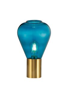 Odeyscene Narrow Table Lamp, 1 x E27, Aged Brass/Teal Blue Glass