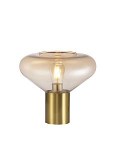 Odeyscene Wide Table Lamp, 1 x E27, Aged Brass/Amber Glass