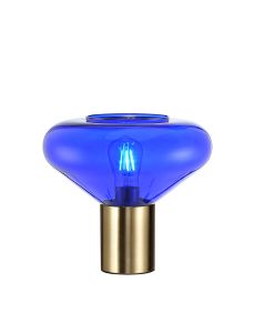Odeyscene Wide Table Lamp, 1 x E27, Aged Brass/Blue Ink Glass