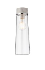 Konos 13cm 1 Light Ceiling E27, With Large Clear Cylindrical Cone Glass White Marble / Clear