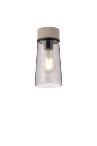 Konos 12cm 1 Light Ceiling E27, With Small Cylindrical Cone Smoke Grey Glass Shade Terrazzo Marble / Black