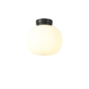Horus 19cm Small Oval Ball Flush Fitting 1 Light E27 Matt Black Base With Frosted White Glass Globe