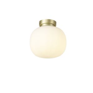 Horus 19cm Small Oval Ball Flush Fitting 1 Light E27 Satin Gold Base With Frosted White Glass Globe