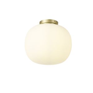 Horus 30cm Medium Oval Ball Flush Fitting 1 Light E27 Satin Gold Base With Frosted White Glass Globe