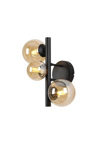 Monza Wall Lamp, 3 x G9, Satin Black, Amber Plated Glass