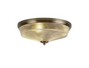 Arvo 43.8cm 3 Light E27 Flush Ceiling Light, Antique Brass/Prismatic Glass