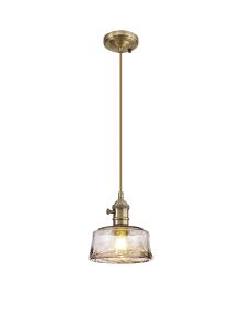 Luxe 17cm Switched Pendant 1.5m, 1 x E27, Antique Brass / Golden Brown Braided Cable / Brown Bowl Glass