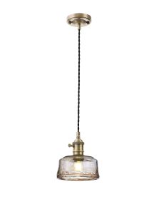 Luxe 17cm Switched Pendant 1.5m, 1 x E27, Antique Brass / Black Twisted Cable / Brown Bowl Glass