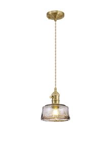 Luxe 17cm Switched Pendant 1.5m, 1 x E27, Brass / Pale Gold Twisted Cable / Brown Bowl Glass
