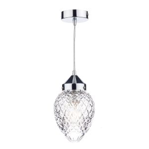 Agatha 1 Light E27 Polished Chrome Adjustable Pendant With Vintage Style Acorn Cut Clear Glass Shade