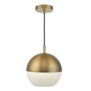 Andrea 1 Light E27 Aged Brass Single Adjustable Ceiling Pendant With Opal Glass Shade