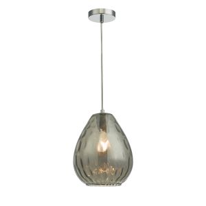 Apulia 1 Light E27 Polished Chrome Adjustable Pendant With A Rippled Textured Smoked Glass Shade