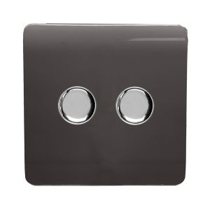 Trendi, Artistic Modern 2 Gang 2 Way LED Dimmer Switch 5-150W LED / 120W Tungsten Per Dimmer, Dark Brown Finish, (35mm Back Box Required) 5yrs Wrnty