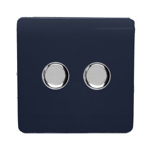 Trendi, Artistic Modern 2 Gang 2 Way LED Dimmer Switch 5-150W LED / 120W Tungsten Per Dimmer, Navy Finish, (35mm Back Box Required), 5yrs Warranty