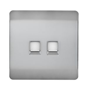 Trendi, Artistic Modern Twin PC Ethernet Cat 5&6 Data Outlet Brushed Steel Finish, BRITISH MADE, (35mm Back Box Required), 5yrs Warranty